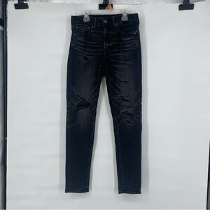 American Eagle, black, skinny, distressed, stretch, denim jeans